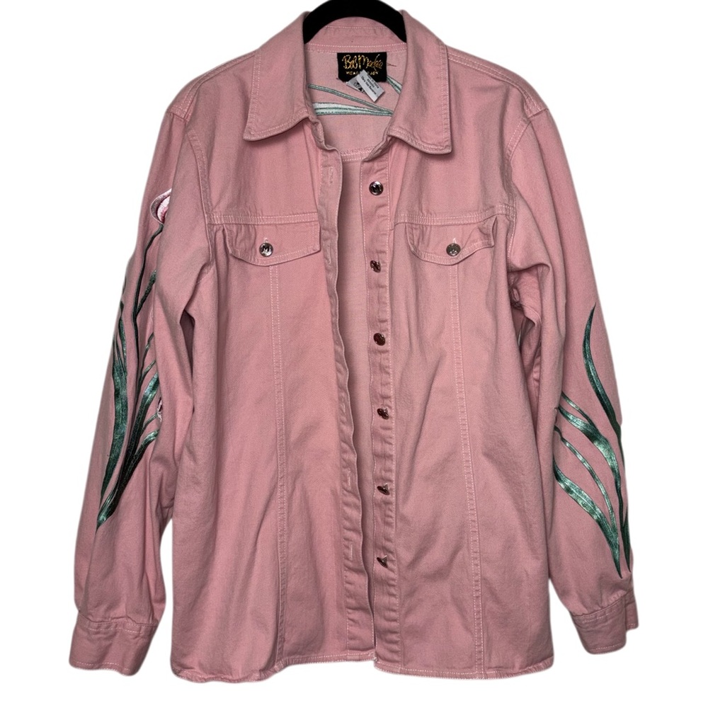 Bob Mackie Wearable Art Pink Denim jacket w/Tulips Vintage Women's size medium - Picture 16 of 16